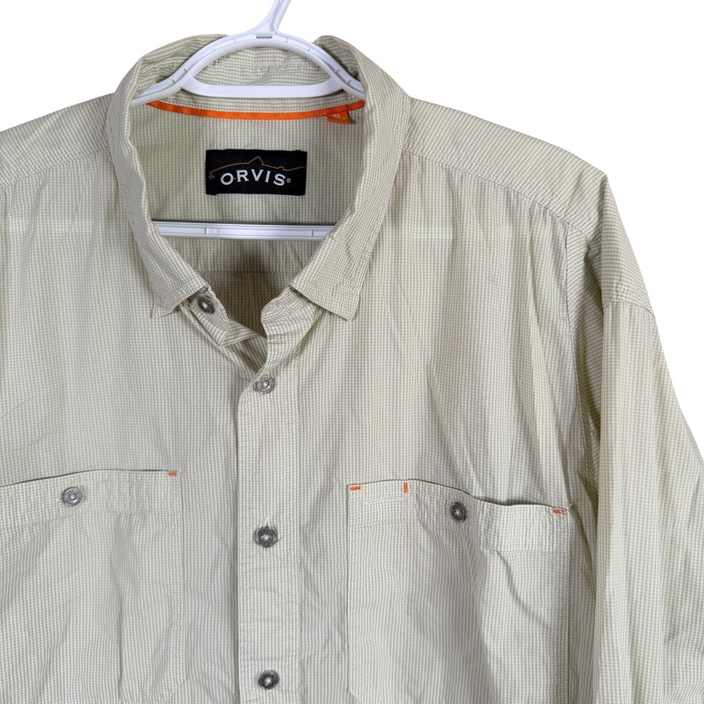 Orvis Fishing Shirt Mens XL Green Check Long Sleeve Vented Lightweight Utility